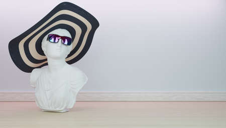 Sculpture of Venus with glasses and hat in a room background. 3d rendering.の写真素材