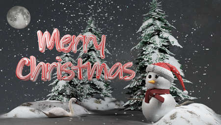 Christmas landscape to celebrate christmas 3d rendering.の写真素材