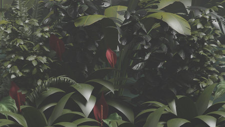 wallpaper of tropical plants in a green colour palette. 3d renderingの写真素材