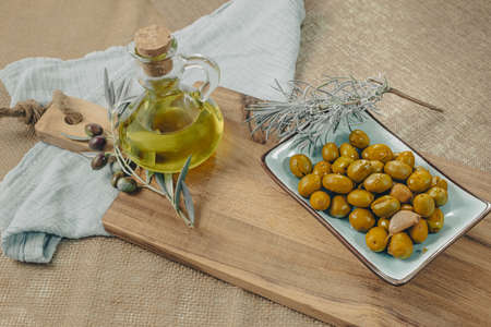Tapas on Crusty Bread - Selection of Spanish tapas served on a sliced baguette.の写真素材