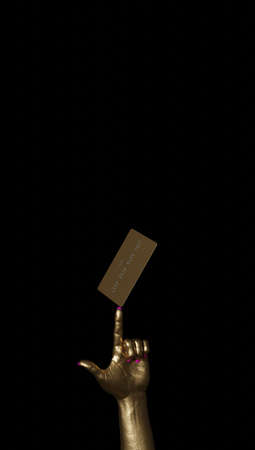 3d rendering of a womans hands holding a card and making the gesture of paying. Template for mockup.の写真素材