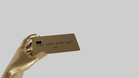 Female hand holding a bank card isolated on white background. 3d rendering.の写真素材