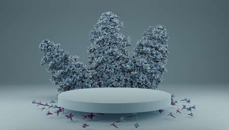 3D rendering flower background mauve color with geometric shape podium for product display, minimal concept, Premium illustration pastel floral elements, beauty, cosmetic, valentines day.の写真素材