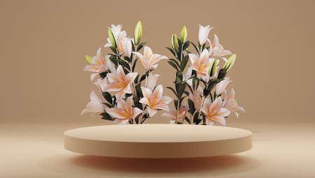 product display podium leaves. Valentines Day celebration. 3D render.の写真素材