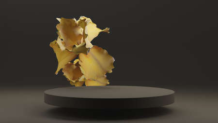 product display podium leaves. Valentines Day celebration. 3D render.の写真素材