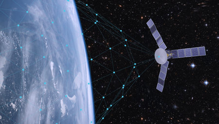 satellite communications network covering the entire globe. 3d rendering.