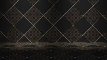 Empty black and browm tiles top mock up display or montage products, Product stand futuristic or podium pedestal on black background. 3d rendering.の写真素材