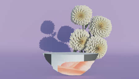 Minimalist natural background for cosmetic products. Terracotta wooden podiums, dry flower and branche of a tree. 3d rendering.の写真素材