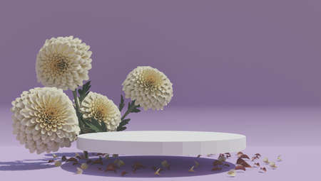 Natural wood podium and green leaves for cosmetic products presentation . Minimal cosmetic background. 3d rendering.の写真素材
