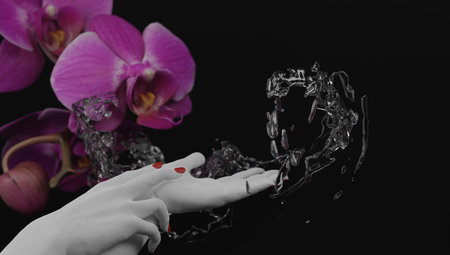 Womans hands in sample posture of cosmetics, perfumery and bath products. 3d rendering.