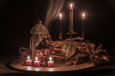 Exoteric session of mystery and spiritualism night. Tarot and divination session.の写真素材