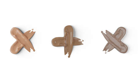 Set of smears of liquid powder, cosmetic make up beige liquid foundation smudges range of colors on white background. 3d rendering.の写真素材