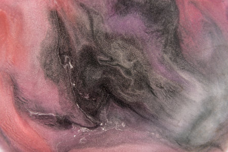 Black and red ink background, colorful fog, abstract swirling ocean, acrylic paint pigment underwater, white smoke.の写真素材
