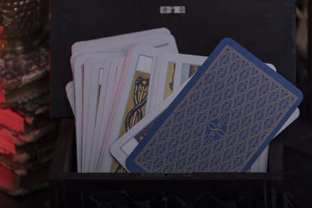 Exoteric session of mystery and spiritualism night. Tarot and divination session.の写真素材