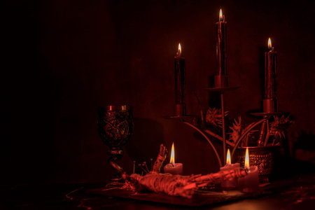 Voodoo Doll on a wooden background with dramatic lighting.の写真素材
