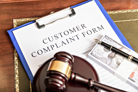 Close up on a file tab with the word complaints, focus on the main text and blur effect. Concept...