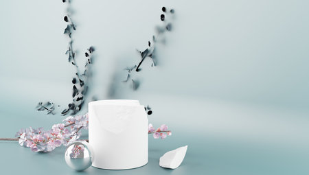 3D representation of perfumery and bathroom packaging with paster color background for mockup and podium for product exhibition, minimalist concept.の写真素材