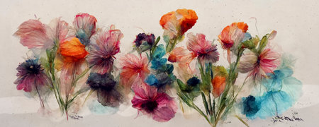 Luxury art in abstract flower style. Artistic design. The painter uses vibrant paints to create this magical floral artの写真素材
