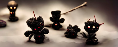 vodoo imps for halloween celebration party. cgi background.