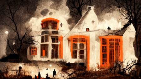 Haunted House with Dark Horror Atmosphere. Haunted Scene House.の写真素材
