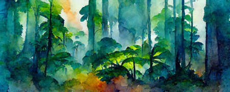 Computer-generated tropical landscape illustration. watercolors, acrylics and ink. CGI.の写真素材