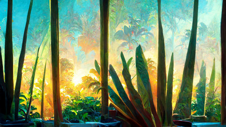 Computer-generated tropical landscape illustration. watercolors, acrylics and ink. CGI.の写真素材