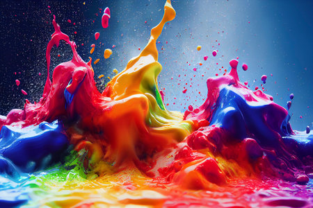 Abstract sculptures of colorful splashes of paint. Dancing liquid on a black background. Ink water splash. burst colorの写真素材