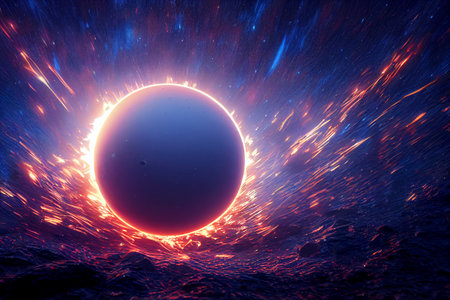 Black hole Slowly rotating in Space. The event horizon of black holeの写真素材