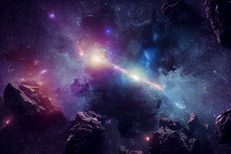 Big asteroid in the space. Potentially hazardous asteroids. Asteroid in outer spaceの写真素材