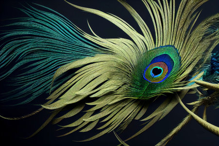 Close-up Peacocks, colorful details and beautiful peacock feathersの写真素材