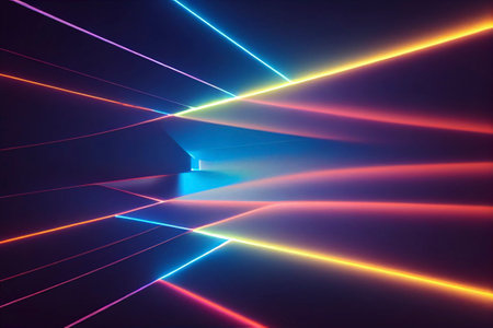 Glowing lines, neon lights, abstract psychedelic background, ultraviolet, vibrant colors.の写真素材