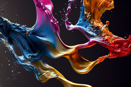 Abstract art background. Colorful acrylic ornament or pattern on canvas with different strokes, spots and shapes. Digital design element for wallpaper. Modern or Contemporary Art and Oil Painting.の写真素材