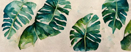 Watercolor tropical leaf of monstera. Hand painted evergreen tropic plant isolated on white background. Botanical illustration. For design, print or background.の写真素材