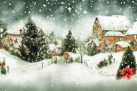 Winter background watercolor drawing for Christmas and Happy New Year season. Background design for invitation, cards, social post, ad, cover, sale banner and invitation.の写真素材