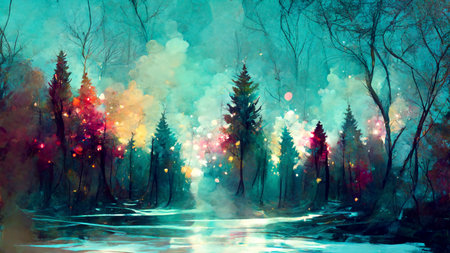 Misty Magical Color Forestの写真素材
