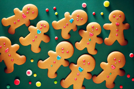 Christmas homemade gingerbread cookies on tableの写真素材