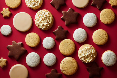 Gingerbread cookies with chrismas decorations on wooden tableの写真素材