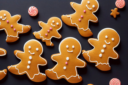 Christmas homemade gingerbread cookies on tableの写真素材