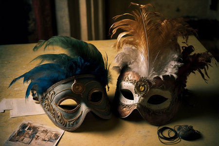 golden Venetian masks , focus on a foreground.の素材