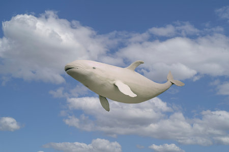Whale flying in the clouds. Created with Generative AI technology.の素材