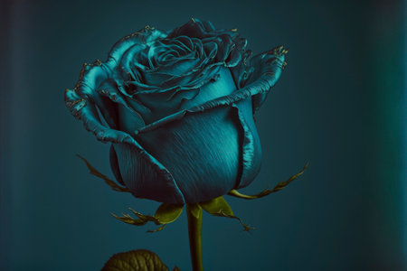 close-up blue rose isolated on blue background. Created with Generative AI technology.の素材