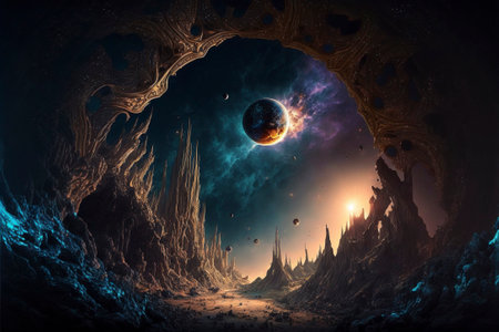Alien cities, scifi, science fiction, other worlds, alien civilization, cities on other planets, sci-fi. Created with Generative AI technology.の素材