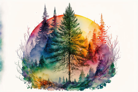 A colorful abstract background image of a coniferous forest.の素材
