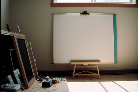 mock up poster frame in modern interior background, living room, Scandinavian style, 3D render, 3D illustrationの素材