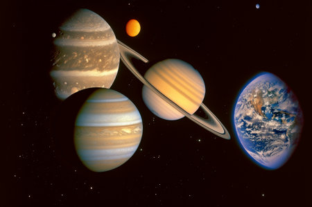 Solar system and space objects. Created with Generative AI technologyの素材