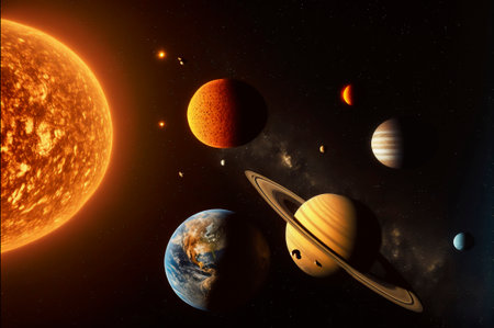 Solar system and space objects. Created with Generative AI technology.の素材