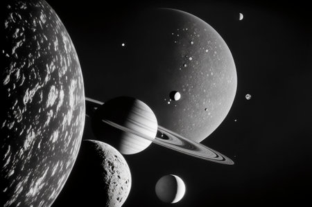 Solar system planets. Mixed media. Created with Generative AI technologyの素材