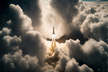 Space shuttle in the upper atmosphere.の素材