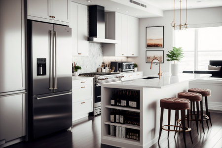 Kitchen in luxury home with white cabinetry. aigenerativeの素材