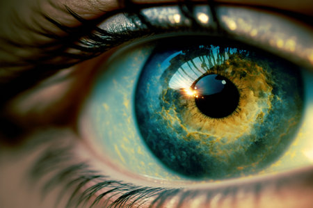 Earth Globe in multicolored human eye.の素材